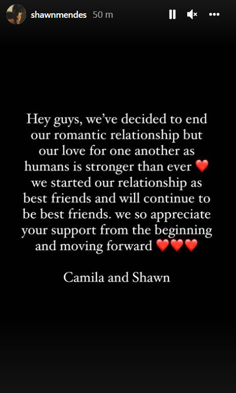 Shawn Mendes announces split from Camila Cabello: ‘It’s over guys’