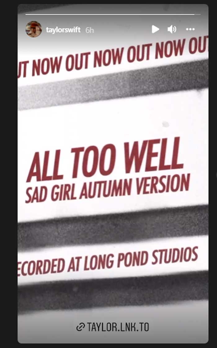 Taylor Swift drops sadder version of ‘All Too Well’