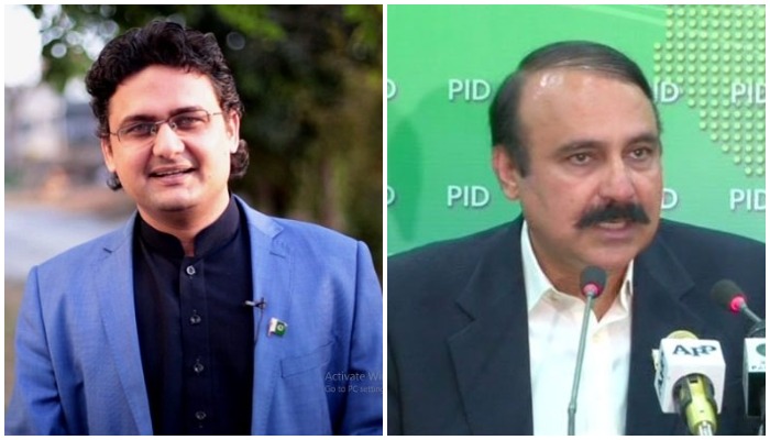 Senator PTI Faisal Javed Khan (kiri) dan pemimpin PML-N Tariq Fazal Chaudhry (kanan). Foto: Twitter/PID