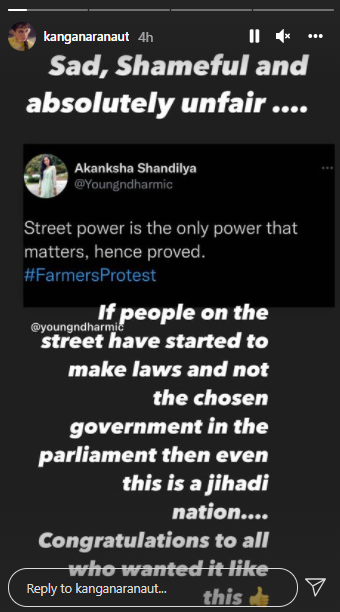 Kangana Ranaut expresses disappointment on Indian government’s call to repeal farm laws
