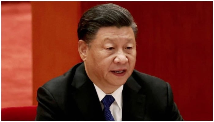 Chinese President Xi Jinping speaks at a meeting commemorating the 110th anniversary of Xinhai Revolution at the Great Hall of the People in Beijing, China October 9, 2021. REUTERS/Carlos Garcia Rawlins/File Photo