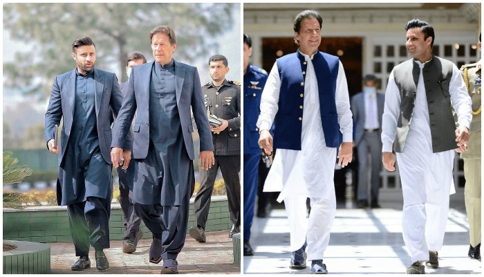 Mantan Asisten Khusus Perdana Menteri Pakistan Rantau, Zulfi Bukhari berjalan bersama Perdana Menteri Imran Khan — Twitter
