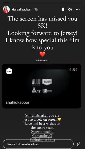 Kiara Advani lauds ‘Jersey’s trailer, Shahid Kapoor reacts