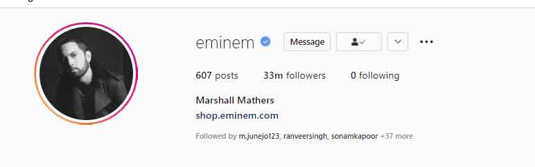 Eminem hits 33 million followers on Instagram