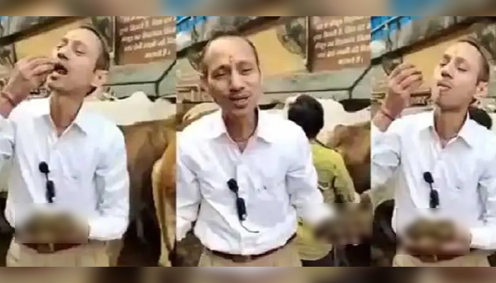 Indian doctor Dr Manoj Mittal consumes cow excreta for health benefits. — Arunachal24