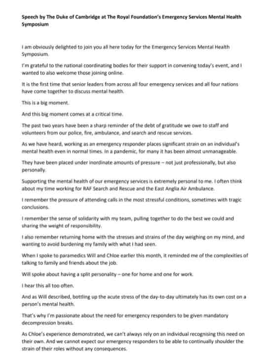 Full text of Prince Williams speech that elicited response from anti-monarchy group