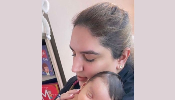 Bakhtawar Bhutto Zardari, the daughter of former president Asif Ali Zardari and former prime minister Benazir Bhutto, holding her newborn son, Mir Hakim Mahmood Choudhry. — Photo courtesy Dr Nazia Memon