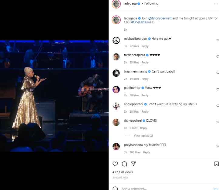 Thousands watch as Lady Gaga shares teaser of her performance with Tony Bennett