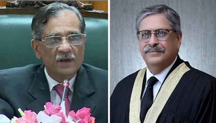 Former CJP Saqib Nisar (left) and IHC CJ Athar Minallah. Photos: Geo.tv/ file