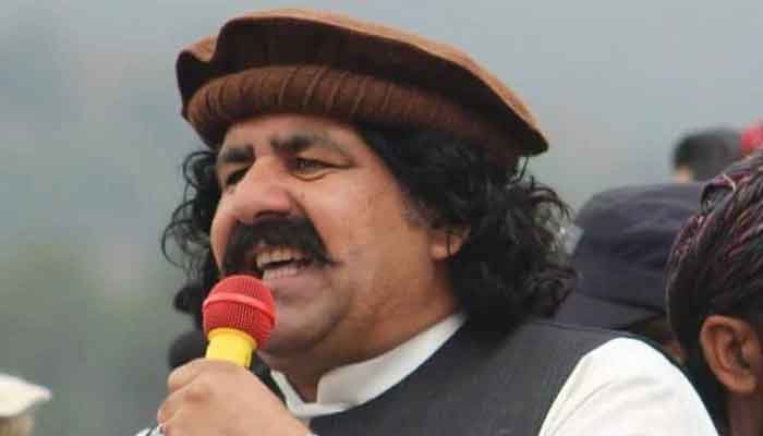 MNA Ali Wazir Khan speaks during a rally. — File photo