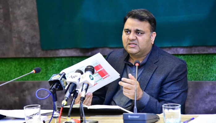 Minister for Information and Broadcasting Fawad Chaudhry addressing a press conference in Islamabad on November 30, 2021. — PID