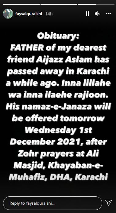 Aijaz Aslams father breathes his last