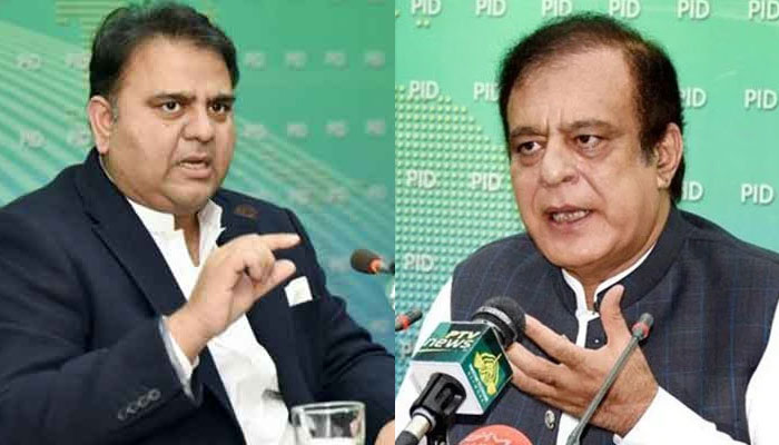 Federal ministers Fawad Chaudhry (left) and Shibli Faraz. Photos: Geo.tv/ file