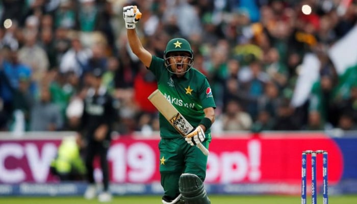 Pakistans Babar Azam celebrates his century against New Zealand in this undated photo. — Reuters/File