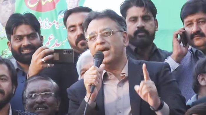 Asad Umar berates PDM in Islamabad rally