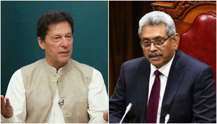 Pakistans Prime Minister Imran Khan gestures during an interview with Reuters in Islamabad, Pakistan, June 4, 2021 (left) and Sri Lankan President Gotabaya. — Reuters/AFP/File