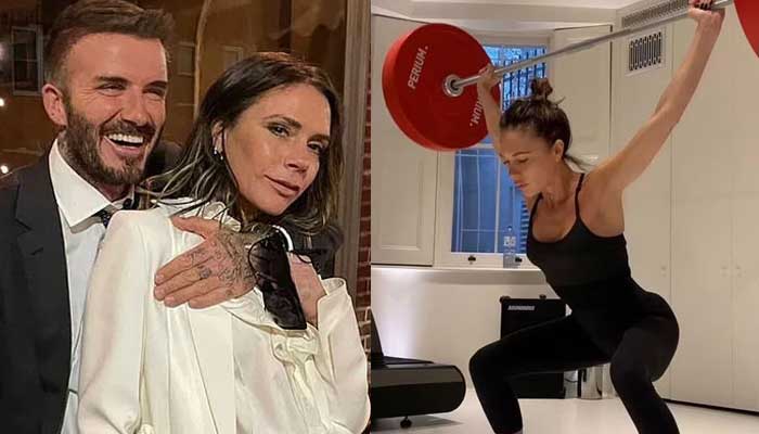 Victoria Beckham flaunts her fit physique as she tries to keep up with David at gym