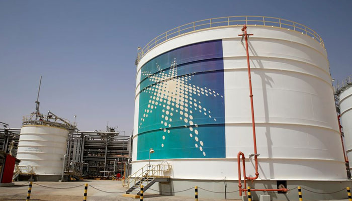 An Aramco oil tank is seen at the Production facility at Saudi Aramcos Shaybah oilfield in the Empty Quarter, Saudi Arabia May 22, 2018. Picture taken May 22, 2018. — Reuters/File