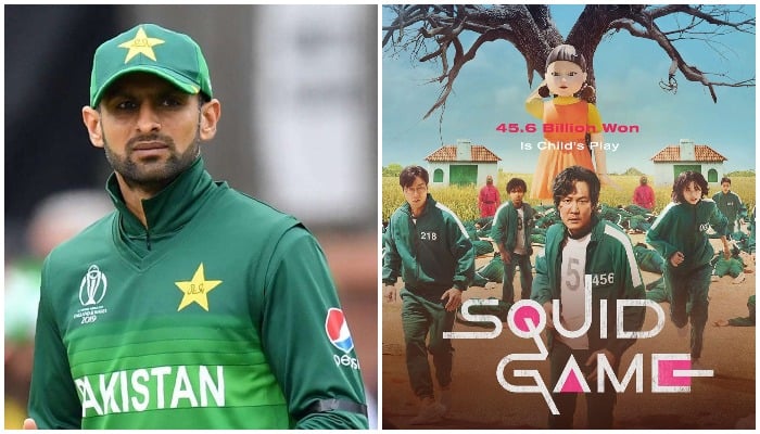 Pakistan all-rounder Shoaib Malik (L) and Netflix series Squid Game. — Twitter/AFP/File