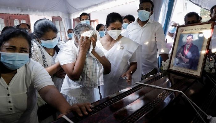 Coffin of Priyantha Kumara with his remains placed at his home in Colombo. Photo: Reuters