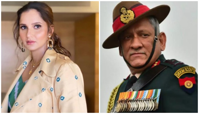Indian tennis star Sania Mirza (left) and deceased Indian chief of army staff Bipin Rawat (right). Photo: Twitter