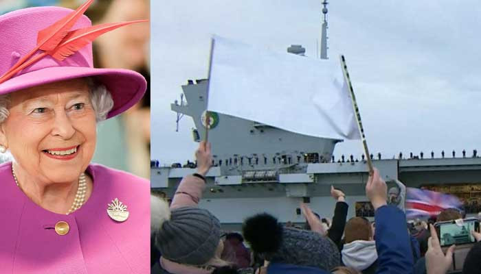 Queen menyambut kru saat kapal induk Angkatan Laut Kerajaan HMS Queen Elizabeth kembali ke Portsmouth