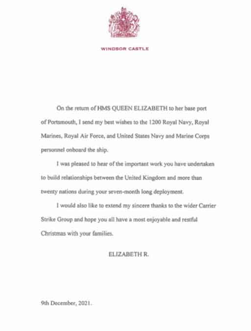 British monarch sends special message to navy personnel