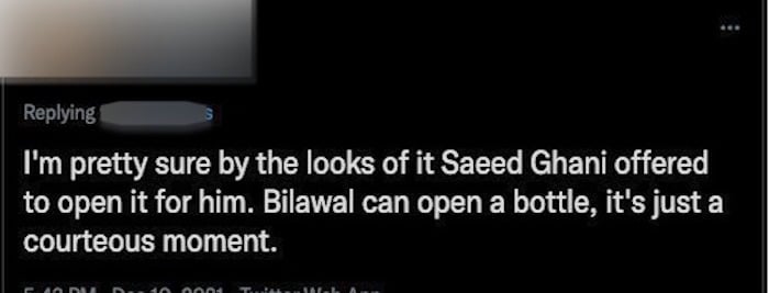 Bilawal under fire for handing over water bottle to Saeed Ghani to open it for him