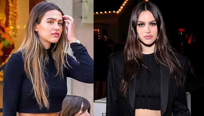 Amelia Hamlin stuns in cropped black tuxedo jacket and low-rise trousers