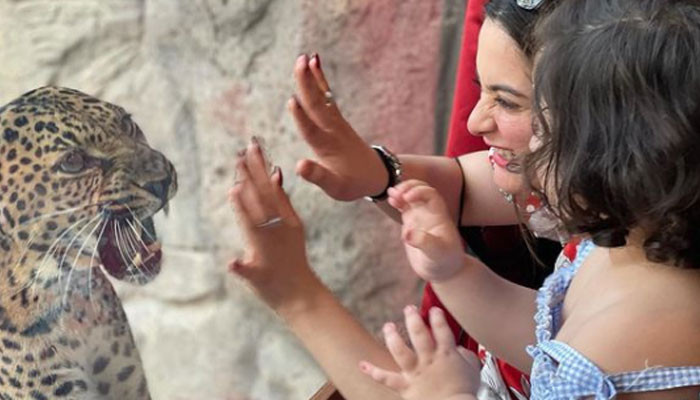 Aiman ​​Khan, putri Amal bersaing dengan macan tutul kebun binatang di Dubai