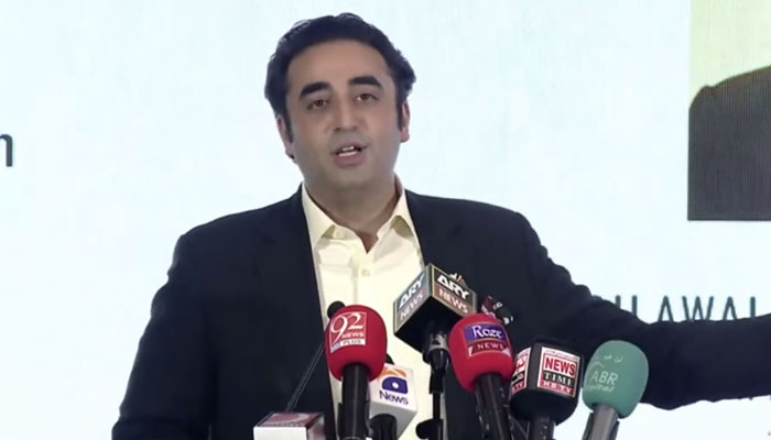 PPP Chairman Bilawal Bhutto-Zardari speaking at the Sindh Investment Conference in United Arab Emirates (UAE) on December 14, 2021. — Twitter/PPPmediacell