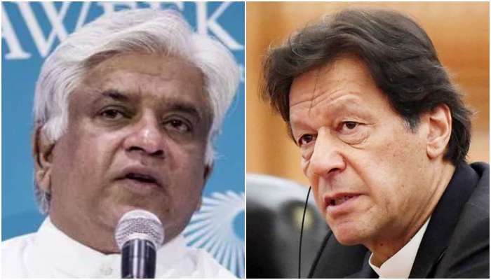 Former Sri Lankan cricket captain Arjuna Ranatunga (L) and Prime Minister Imran Khan. — Twitter/Reuters