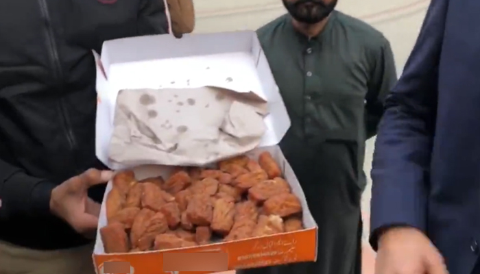 The sweets that Provincial Minister of Punjab for Prisons Fayaz ul Hassan Chohan had brought for PML-N leader Azma Bukhari in Lahore, on December 15, 2021. — Twitter
