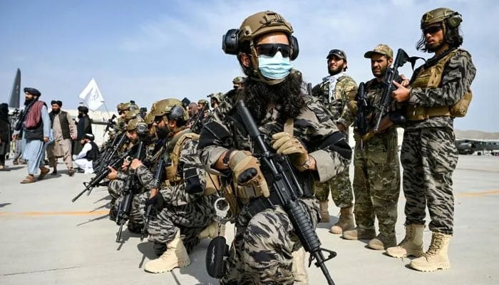 Members of the Taliban Badri 313 military unit take position at the airport in Kabul on August 31, 2021, after the United States pulled out its final troops. AFP
