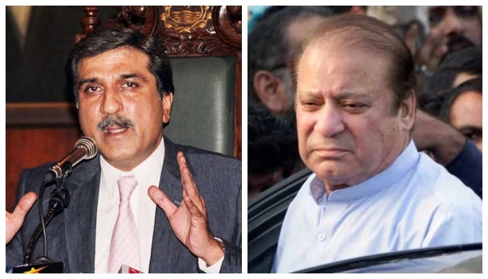 Former Punjab governor Makhdoom Ahmed Mehmood (left) and Nawaz Sharif (right). Photo: file