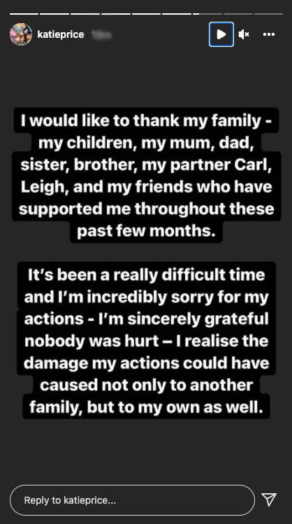 Katie price issues new apology after being spared jail over her incredibly selfish actions