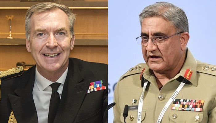 Chief of Defence Staff (CDS) of UK, KCB, and ADC, Admiral Sir Anthony David Radakin (left) andChief of Army Staff (COAS) General Qamar Javed Bajwa. — Wikipedia/AFP/File