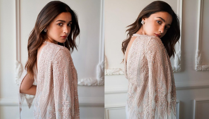 Alia Bhatt was on Tuesday spotted in a gorgeous nude-pink ensemble by Faraz Manan