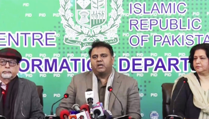 Minister for Information and Broadcasting Fawad Chaudhry addressing a press conference after the signing of a memorandum of understanding (MoU) between the Information Ministry, Pakistan Television, and the Arts Council of Pakistan in Islamabad, on December 22, 2021. — YouTube