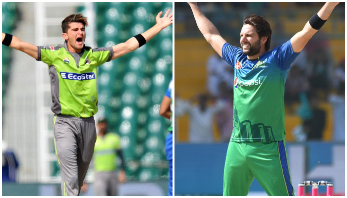 Pacer Shaheen Shah Afridi (left) Former Pakistan skipper Shahid Afridi (right). — PSL/File