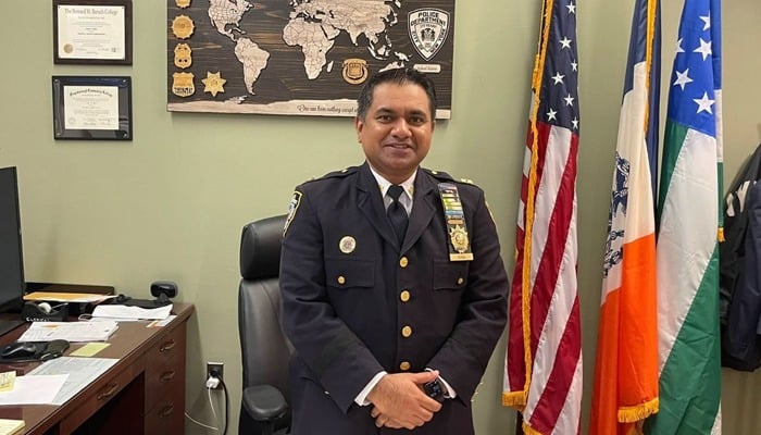 Adeel Rana poses for a picture after his appointment as NYPD deputy inspector. Photo: Pakistan Embassy US