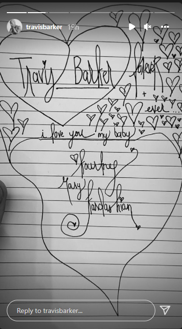 Travis Barker gets a love note and doodle from Kourtney Kardashian