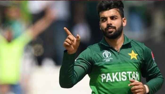 Pakistani leg-spinner Shadab Khan celebrates after taking a wicket. Photo: file