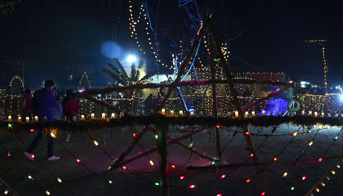 An illuminated view of F-6 Christian colony on the eve Christmas celebration in Islamabad on December 24, 2021. — INP