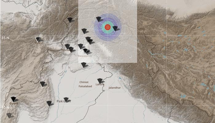 Image shows areas affected by the earthquake, measuring 5.3 magnitude on the Richter scale, in Gilgit Baltistan and surrounding areas on December 27, 2021. — Twitter/pmdgov