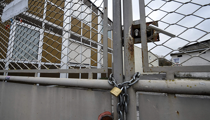 This picture shows closed doors at the entrance of the mosque in Beauvais, northern France, on December 28, 2021. — AFP