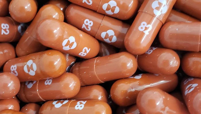 An experimental COVID-19 treatment pill, called molnupiravir and being developed by Merck & Co Inc and Ridgeback Biotherapeutics LP, is seen in this undated handout photo released by Merck & Co Inc and obtained by Reuters May 17, 2021.