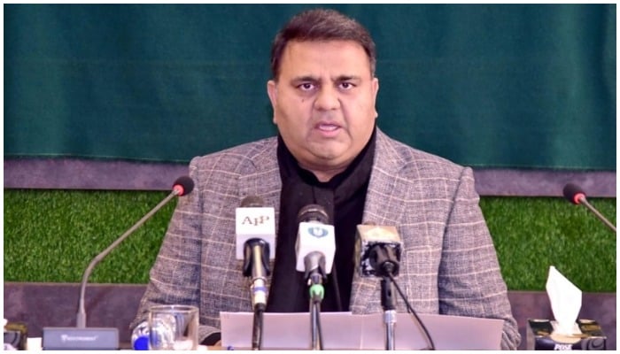 Information Minister Fawad Chaudhry addresses a press conference after a meeting of the federal cabinet on Tuesday. Photo: Courtesy PID