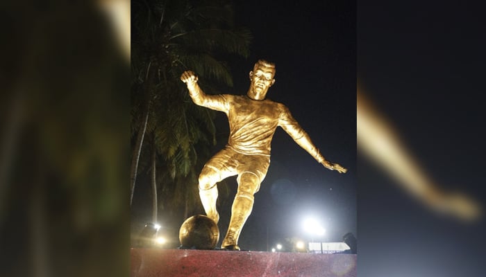 The statue ofPortuguese footballer Cristiano Ronaldo in Goa. — Twitter