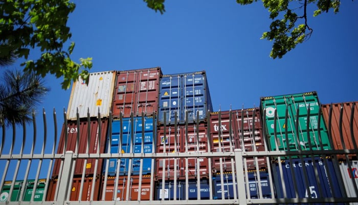 Shipping containers, including one labelled China Shipping and another Italia, are stacked at the Paul W Conley Container Terminal in Boston, Massachusetts, US, May 9, 2018. — Reuters/File